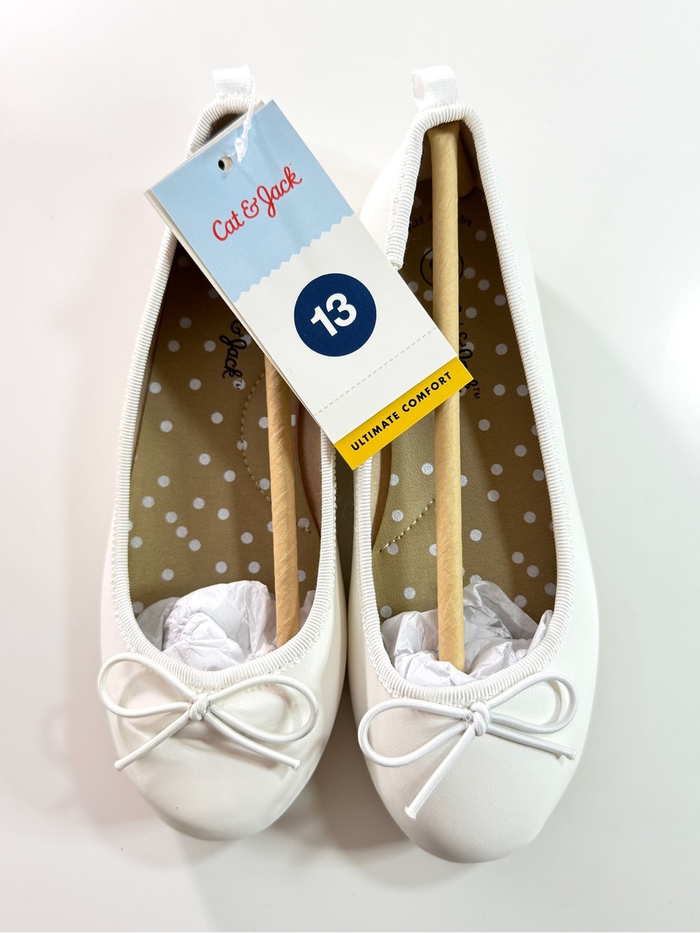 Cat & Jack White Girls' Ballet Flats - Classic Bow size 13